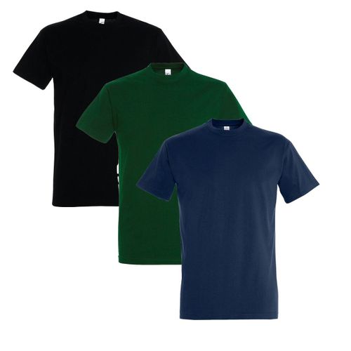 Lot 3 T-Shirts Manches Courtes - Homme - Noir Bleu Marine Vert Bouteille