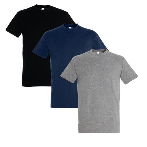 Lot 3 T-Shirts Manches Courtes - Homme - Noir Gris Bleu Marine