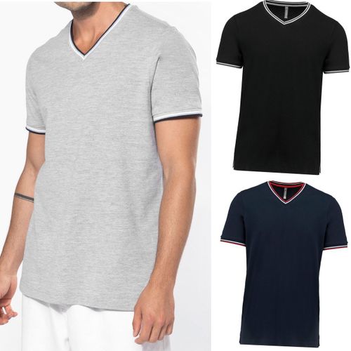 Lot 3 T-Shirts Manches Courtes Coton Piqué Col V K374 - Gris - Noir -Bleu - Homme