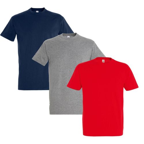 Lot 3 T-Shirts Manches Courtes - Homme - Rouge Bleu Marine Gris Chiné