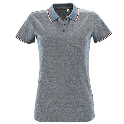 Polo Chiné Manches Courtes - Femme - 02082 - Bleu Jean Chiné