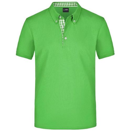 Polo Inserts Vichy Homme Jn964 - Vert Citron Col Vert-Blanc