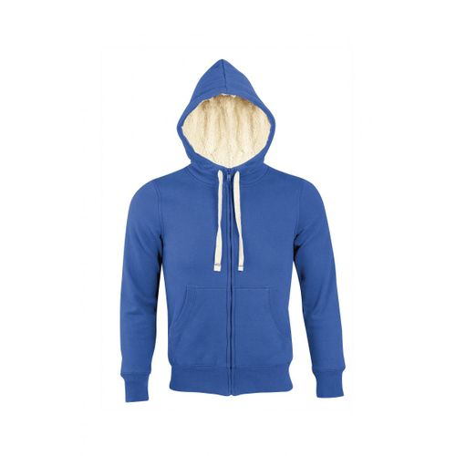 Sweat Shirt Capuche Zippé Doublé Fourrure Sherpa - 00584 - Bleu Roi