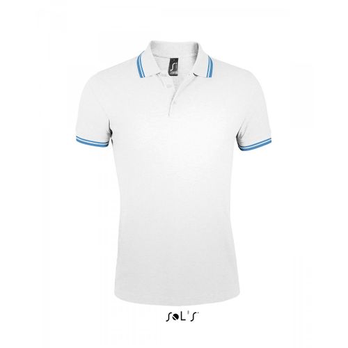 Polo Homme Coton - 00577 - Blanc Et Bande Bleu Aqua