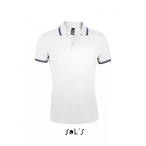 Polo Homme Coton - 00577 - Blanc Et Bande Bleu Marine