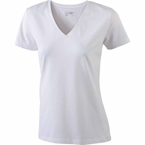 T-Shirt Col V - Extensible - Jn928 - Blanc - Femme - Manches Courtes