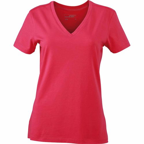 T-Shirt Col V - Extensible - Jn928 - Rose - Femme - Manches Courtes