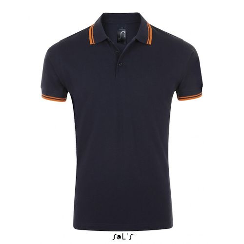 Polo Homme Coton - 00577 - Bleu Marine Et Bande Orange