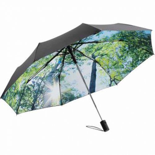 Parapluie De Poche- Fp5593 - Noir Et Imprimé Forêt