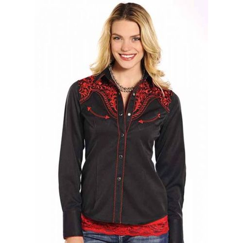 Chemise Femme Country Noir - Law Of The Panhandle- Chemisier Western Broderies - Panhandle