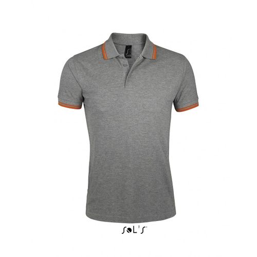 Polo Homme Coton - 00577 - Gris Chiné Et Bande Orange