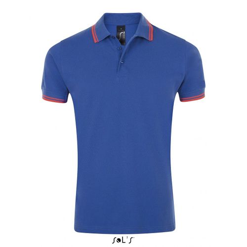 Polo Homme Coton - 00577 - Bleu Roi Et Bande Corail