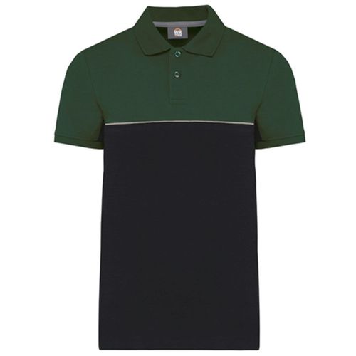 Polo De Travail Bicolore - Unisexe - Wk210 - Noir Et Vert Forêt