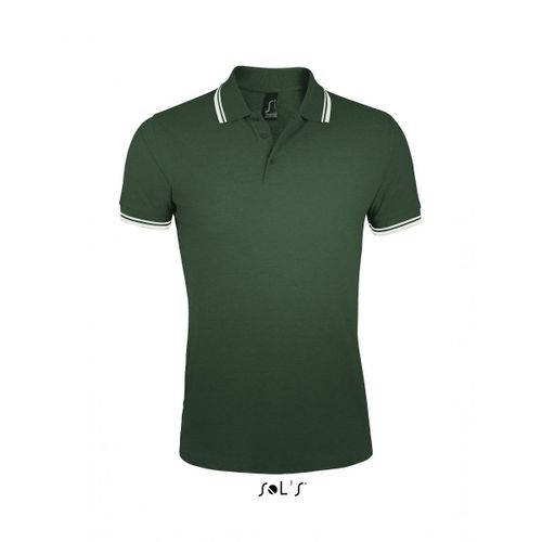 Polo Homme Coton - 00577 - Vert Forêt Et Bande Blanche