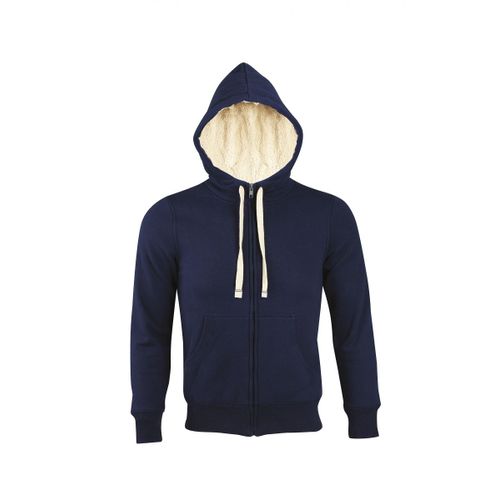 Sweat Shirt Capuche Zippé Doublé Fourrure Sherpa - 00584 - Bleu Marine