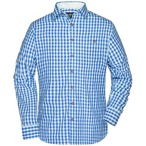 Chemise Manches Longues À Carreaux - Jn638 - Homme - Bleu Royal Et Blanc