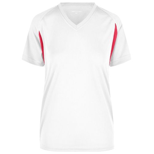 T-Shirt Running Respirant Jn316 - Blanc Et Rouge - Femme