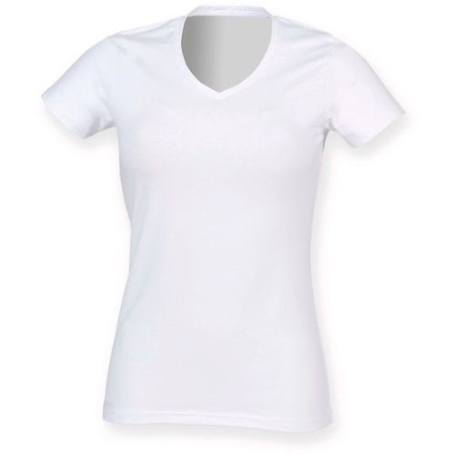 T-Shirt Col V - Femme - Sk122 - Blanc