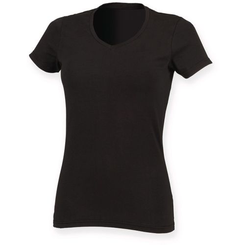 T-Shirt Col V - Femme - Sk122 - Noir