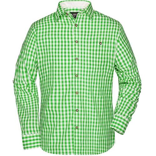 Chemise Manches Longues À Carreaux - Jn638 - Homme - Vert Et Blanc