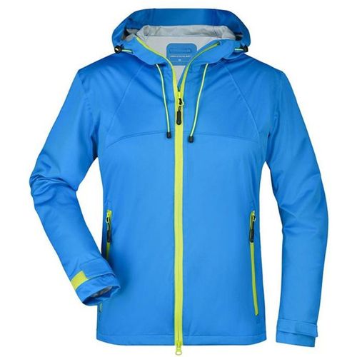 Veste Softshell À Capuche - Femme - Jn1097 - Bleu Aqua Et Jaune