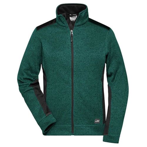 Veste Polaire Tricot De Travail - Femme - Jn861 - Vert Foncé Mélange Noir