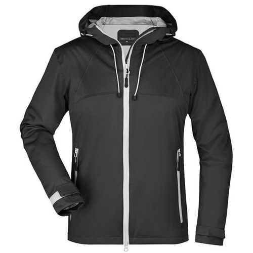 Veste Softshell À Capuche - Femme - Jn1097 - Noir Et Argent