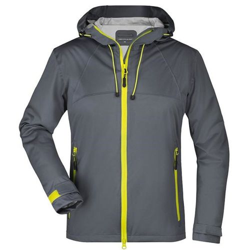 Veste Softshell À Capuche - Femme - Jn1097 - Gris Fer Et Jaune