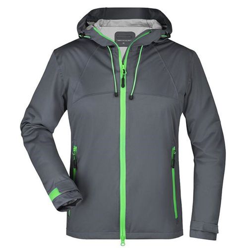 Veste Softshell À Capuche - Femme - Jn1097 - Gris Fer Et Vert