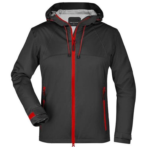 Veste Softshell À Capuche - Femme - Jn1097 - Noir Et Rouge