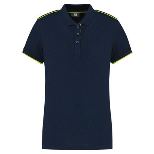 Polo Professionnel Daytoday Pour Femme - Wk271 - Bleu Marine Et Jaune Fluo