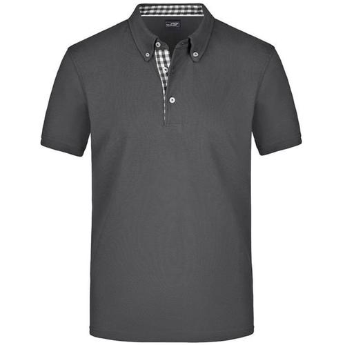 Polo Inserts Vichy Homme Jn964 - Gris Graphite Col Graphite-Blanc