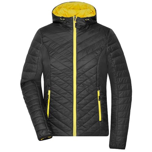 Doudoune Légére Fine Femme Réversible Jn1091 - Noir Yellow
