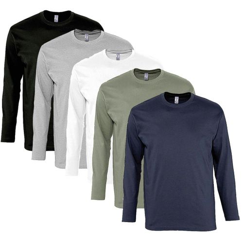 Lot 5 T-Shirts Manches Longues Homme - Noir Gris Blanc Kaki Navy