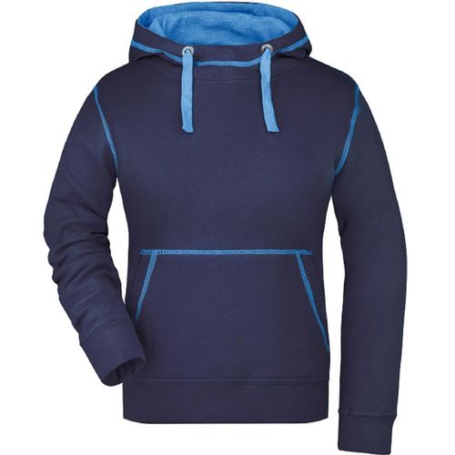 Sweat Shirt À Capuche Femme - Jn960 - Bleu Marine Et Cobalt