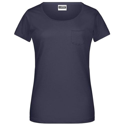 T-Shirt Bio Col Rond Poche Poitrine - Femme - 8003 - Bleu Marine
