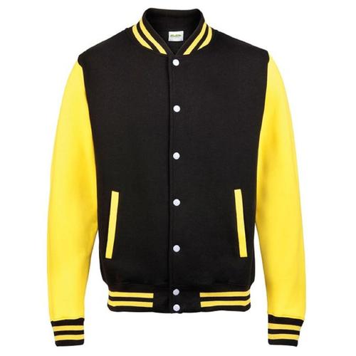 Veste Teddy Style Collège Américain Université - Jh043 - Noir Et Jaune Soleil