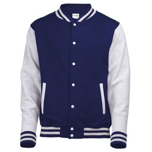 Veste Teddy Style Collège Américain Université - Jh043 - Bleu Marine Et Gris Chiné