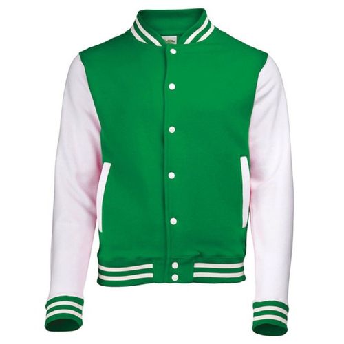 Veste Teddy Style Collège Américain Université - Jh043 - Vert Kelly Et Blanc