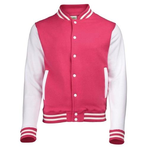 Veste Teddy Style Collège Américain Université - Jh043 - Rose Foncé Et Blanc