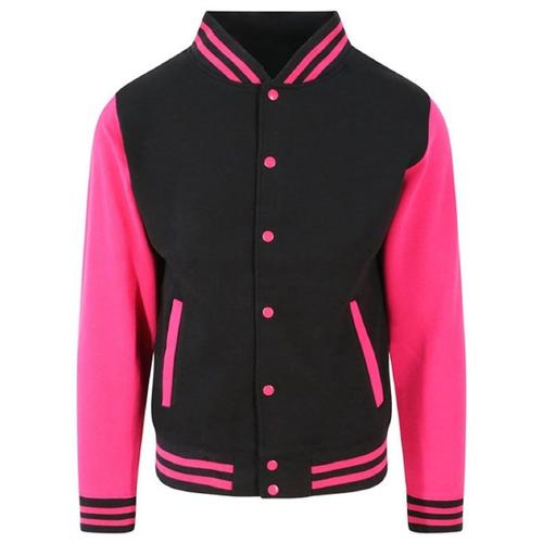 Veste Teddy Style Collège Américain Université - Jh043 - Noir Et Rose Foncé