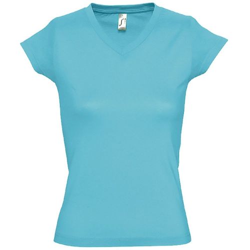 T-Shirt Manches Courtes Col V - Femme - 11388 - Bleu Atoll