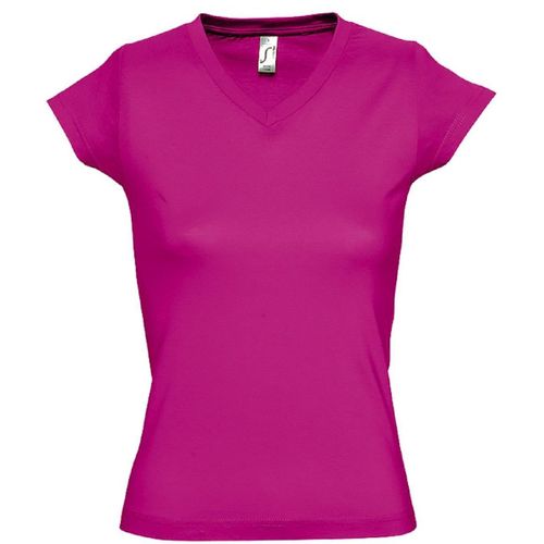 T-Shirt Manches Courtes Col V - Femme - 11388 - Rose Fuchsia