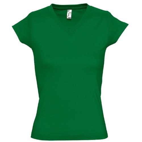 T-Shirt Manches Courtes Col V - Femme - 11388 - Vert Prairie