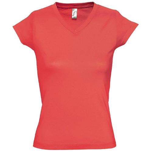 T-Shirt Manches Courtes Col V - Femme - 11388 - Orange Corail