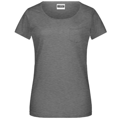 T-Shirt Bio Col Rond Poche Poitrine - Femme - 8003 - Noir Chiné