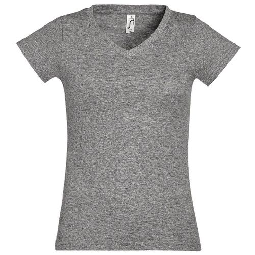 T-Shirt Manches Courtes Col V - Femme - 11388 - Gris Chiné