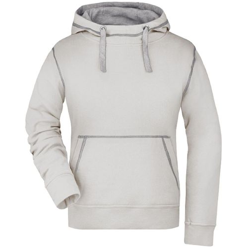 Sweat Shirt À Capuche Femme - Jn960 - Blanc Cassé Et Gris