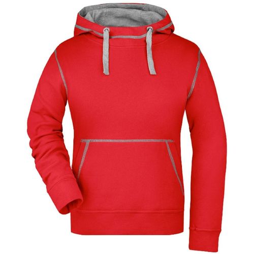 Sweat Shirt À Capuche Femme - Jn960 - Rouge Et Gris