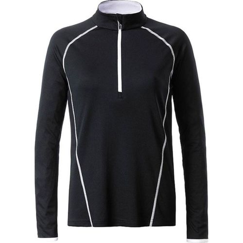 Maillot Running Respirant Manches Longues - Femme - Jn497 - Noir Et Blanc